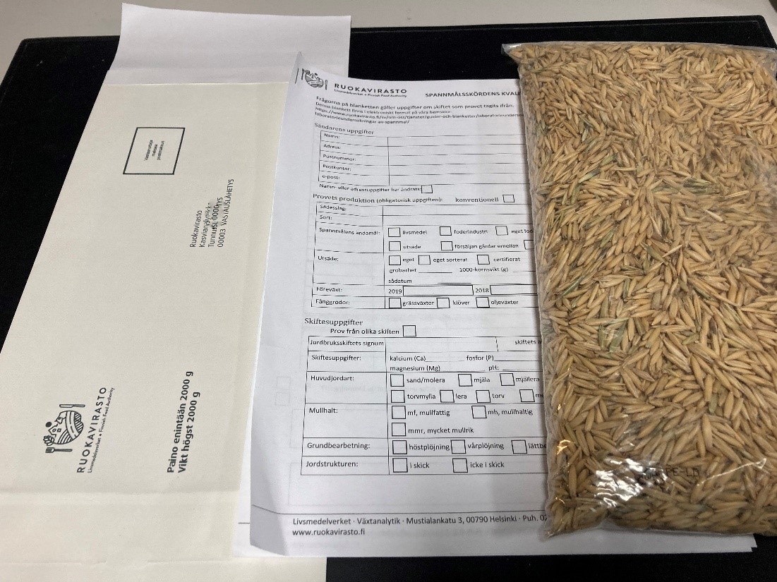 Livsmedelsverket skickar ett svarskuvert f&ouml;r spannm&aring;lsprov d&auml;r portot &auml;r f&auml;rdigt betalt.