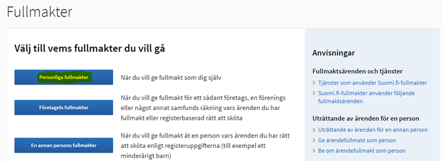 V&auml;lj Personliga fullmakter.
