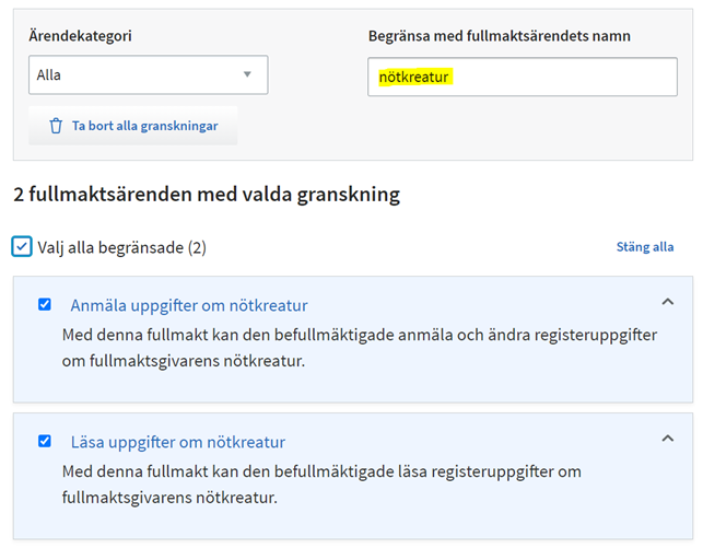 Ge fullmakts&auml;renden.