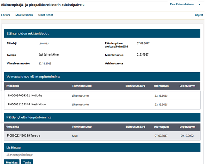 El&auml;intenpitoilmoitus EPR:ss&auml;.