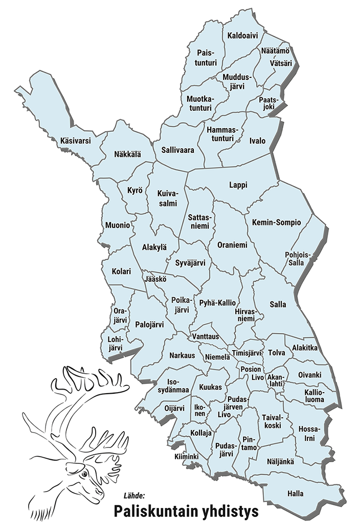 Suomen paliskunnat kartalla.