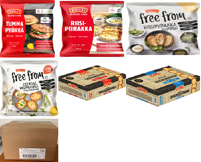 Moilas gluteenittomia -tuotteita seitsem&auml;n eri pakkausta.