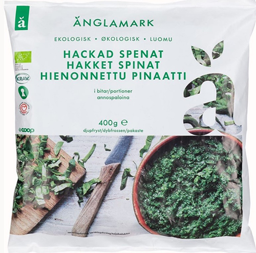 &Auml;nglamark luomu hienonnettu pinaatti annospaloina, 400 g.