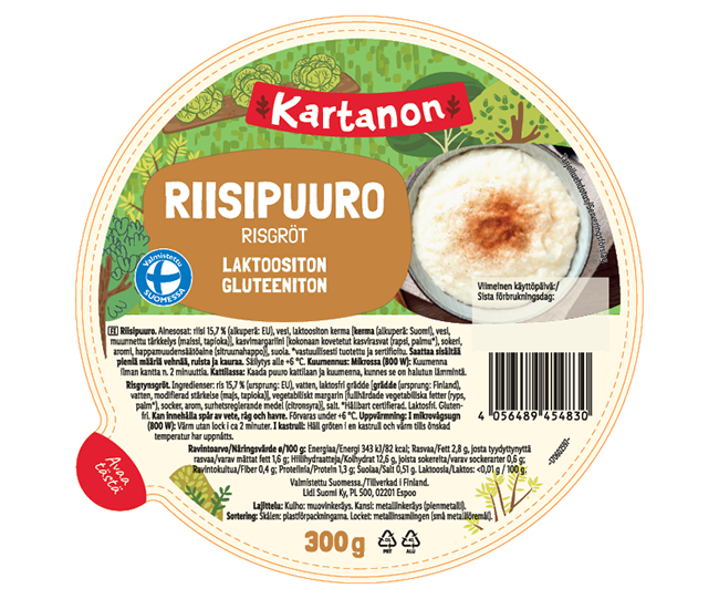 Kartanon laktoositon riisipuuro