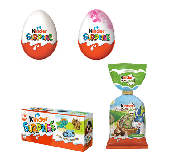 Kinder-tuotteita, jotka mainittu tekstiss&auml;.