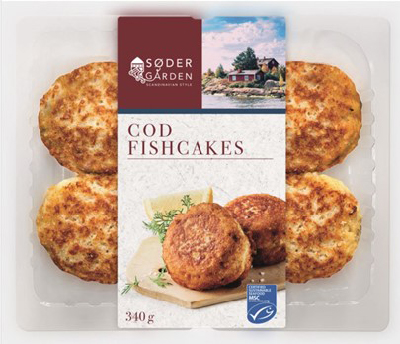 S&oslash;derg&aring;rden esipaistettu kalapihvi turskasta.