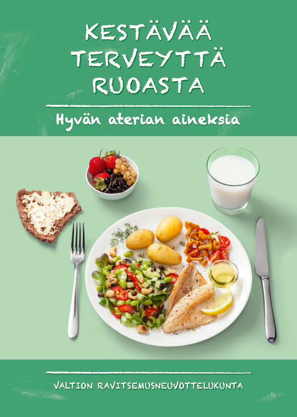 Kalalautasmallijulisteessa p&auml;&auml;ruokana on ahvenfileet, keitetyt peruna sek&auml; kasvilis&auml; ja kanttarelleja. Lautasmalli sis&auml;lt&auml;&auml; my&ouml;s &ouml;ljypohjaisen salaatinkastikkeen, lasin rasvatonta maitoa tai piim&auml;&auml; sek&auml; t&auml;ysjyv&auml;leip&auml;&auml; kasvirasvalevitteell&auml;. J&auml;lkiruoaksi on marjoja.