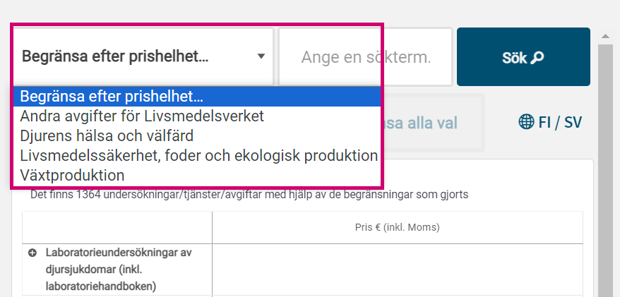 Begränsa efter prishelhet.