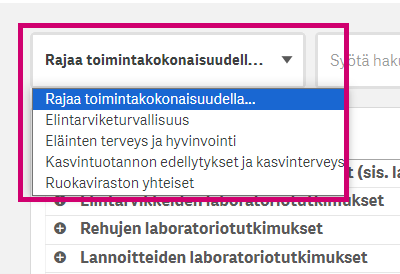 Rajaa toimintakokonaisuus, valitsemalla valikosta.