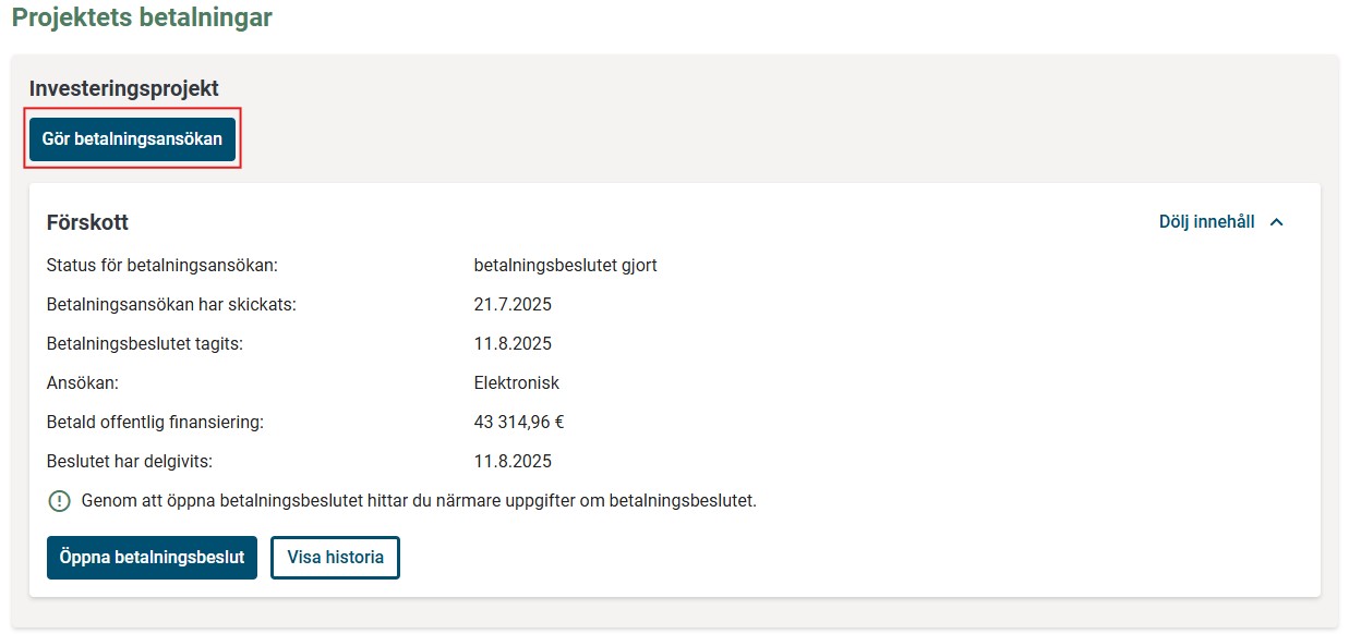 Projektets betalningar