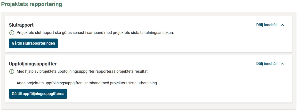 Rapportering om projektet
