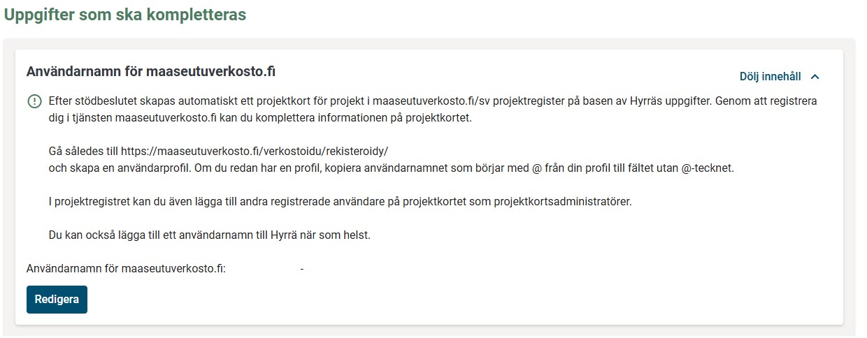 Rapportering om projektet
