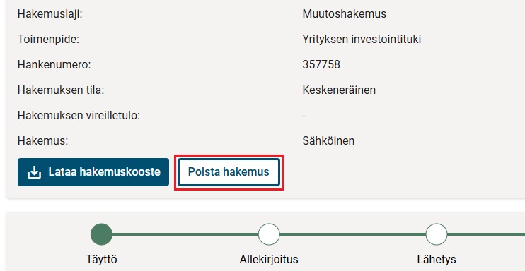 Poista muutoshakemus