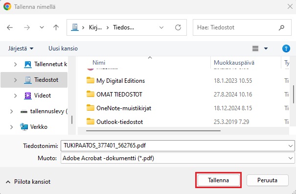 Tiedoston tallentaminen