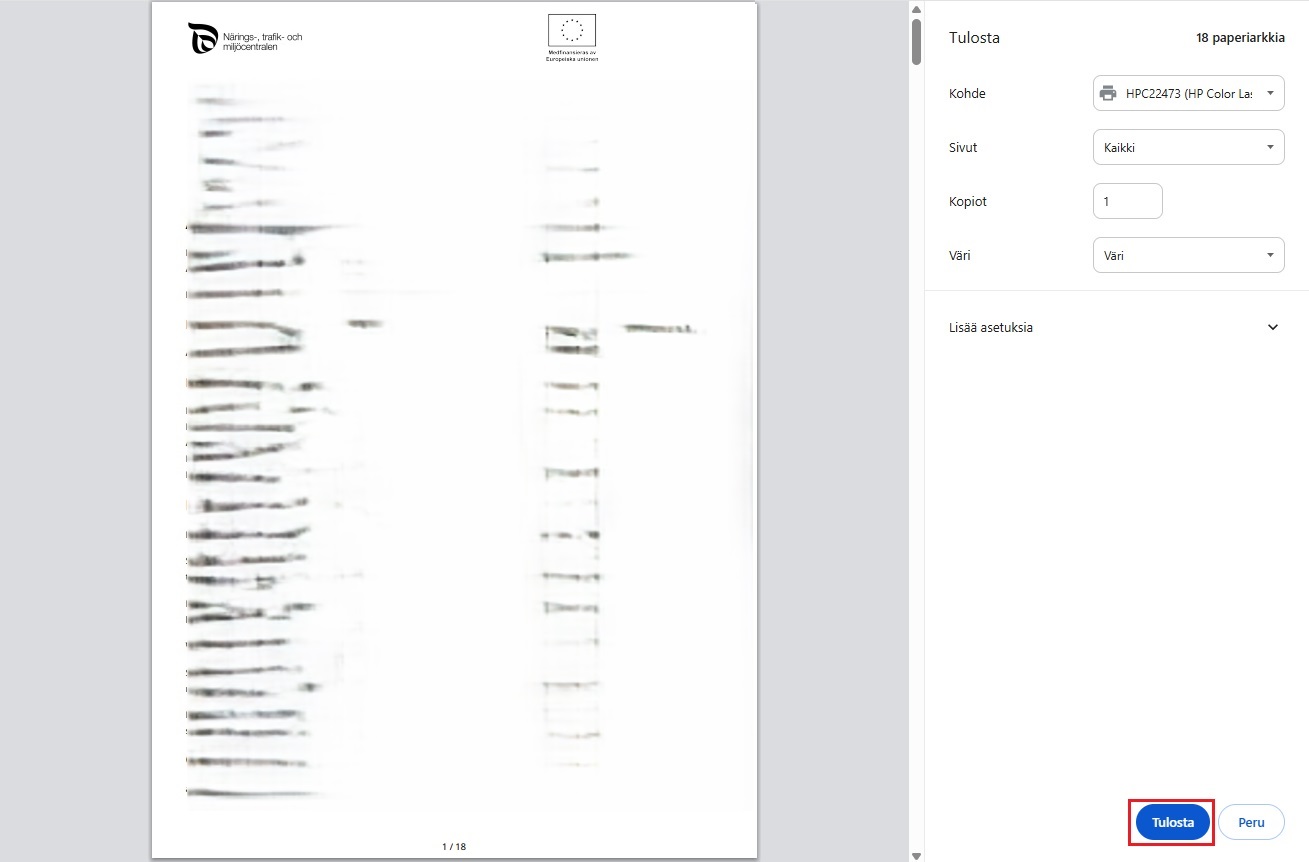 pdf-tiedoston tulostaminen Chrome-selaimessa