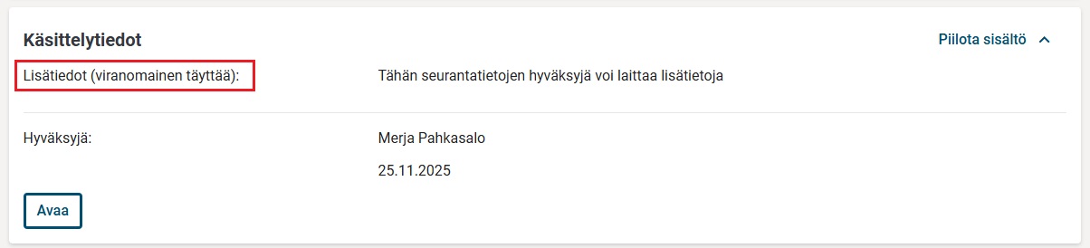 K&auml;sittelij&auml;n lis&auml;tiedot