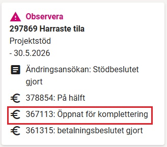 Betalningsans&ouml;kan &ouml;ppnat f&ouml;r komplettering