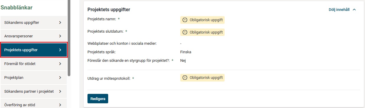 Uppgifter om projektet
