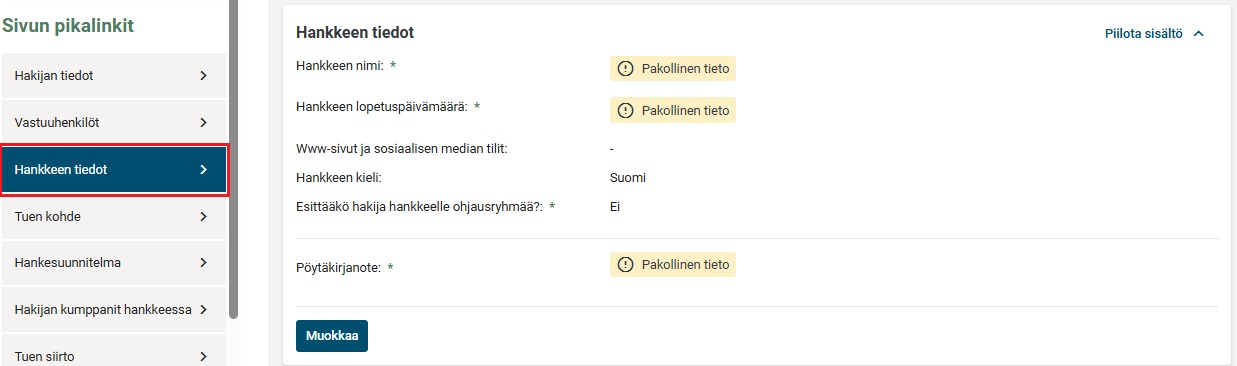 Hankkeen tiedot
