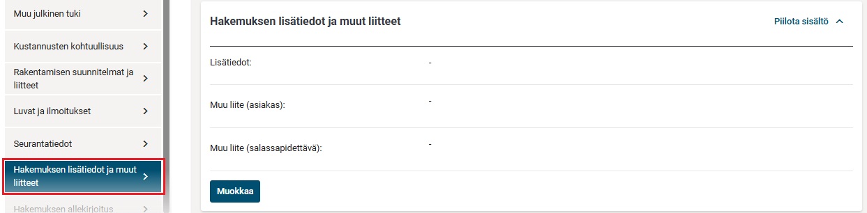 Hakemuksen lis&auml;tiedot ja muut liitteet
