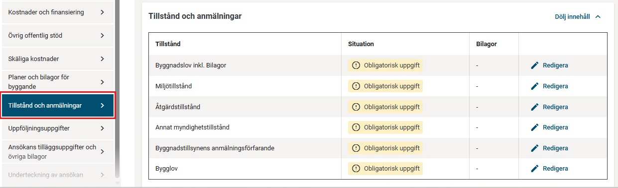 Tillst&aring;nd och anm&auml;lningar