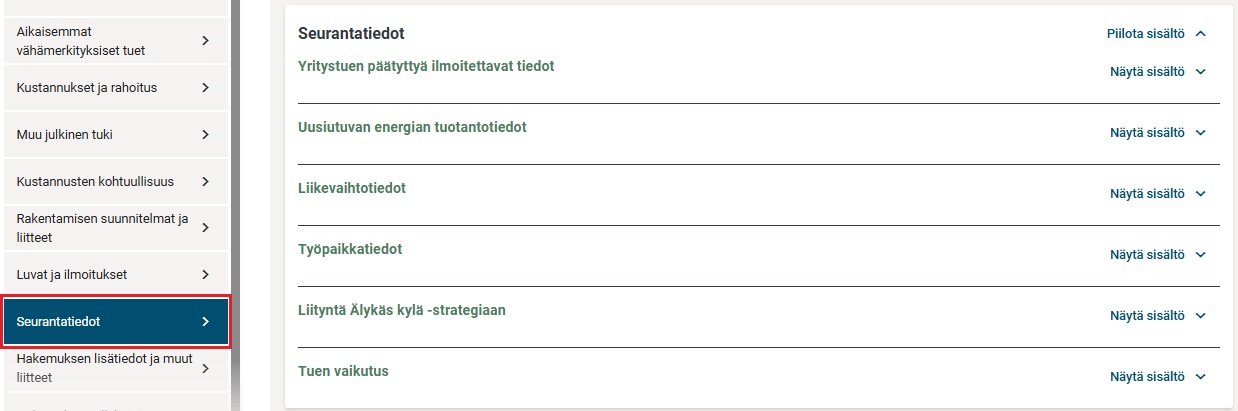 Yritystuki seurantatiedot