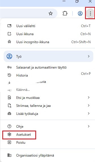 Chrome asetukset