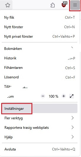 Firefox inst&auml;llningar