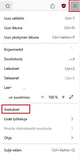 Firefox asetukset