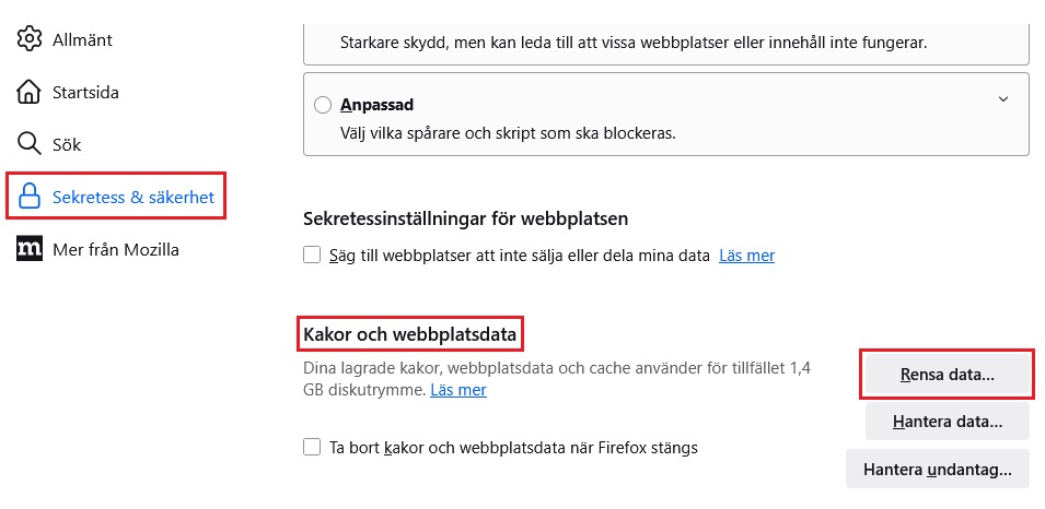 Firefox sekretess och s&auml;kerhet