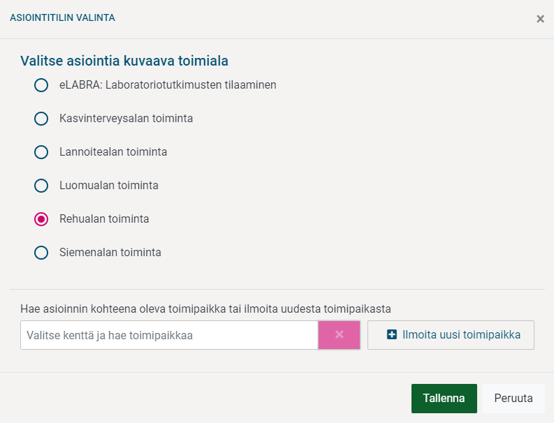 Toimialan valinta-n&auml;kym&auml;.