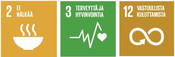 YK:n kestävän kehityksen tavoitteet (SDG): 2, 3, 12.
