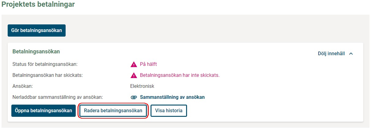 radera bbetalningsans&ouml;kan