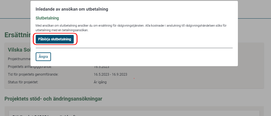 P&aring;b&ouml;rja slutbetalning