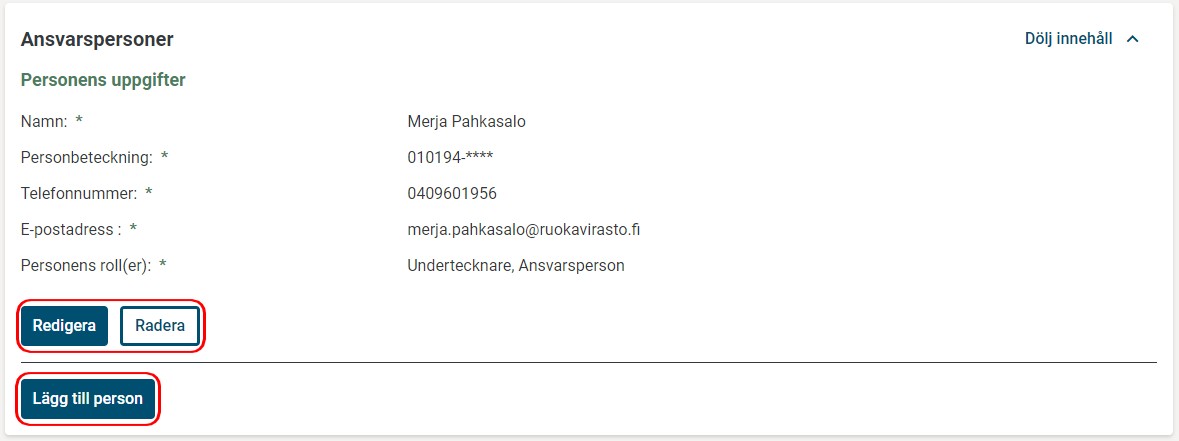 &Auml;ndring av ansvarsperson