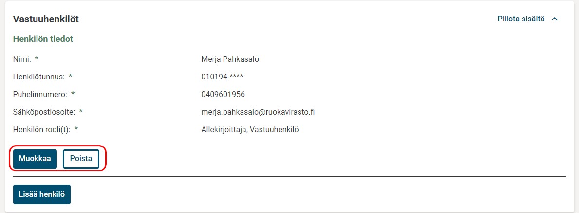 vastuuhenkil&ouml;n muuttaminen