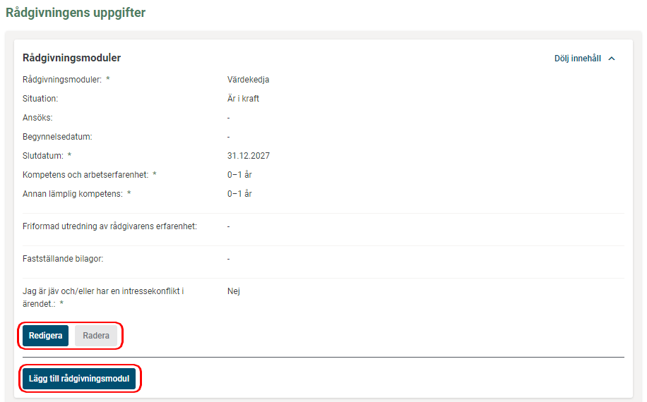 Du kan l&auml;gga till en ny r&aring;dgivningsdel genom att klicka p&aring; L&auml;gg till r&aring;dgivningsmodul.