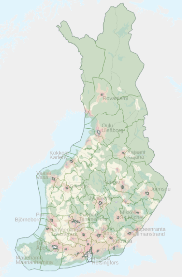 Kartta yritystukialueista