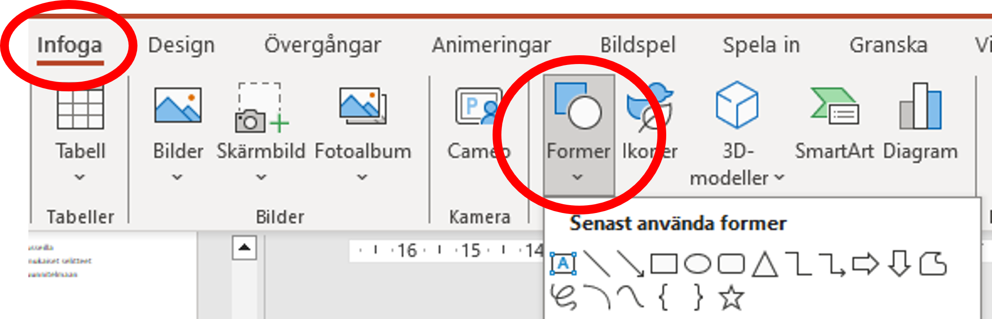 Sk&auml;rmbild, Former-meny i PowerPoint.