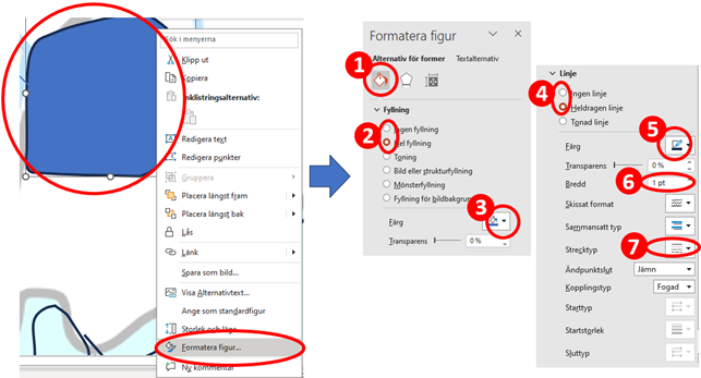 Sk&auml;rmbilderna, formatera figur -meny.