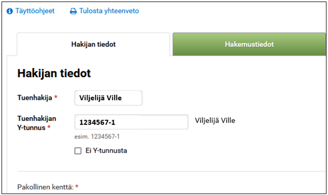 Kuvankaappaus Vipusta, hakijan tiedot