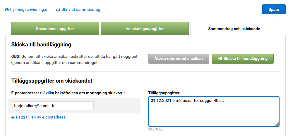 Sk&auml;rmdump av Viputj&auml;nsten, mellanbladet sammandrag och skickande
