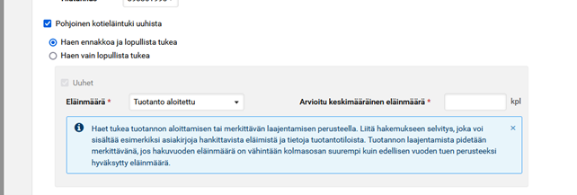 Kuvakaappaus Vipusta: Liit&auml; hakemukseen selvitys, jos haet ennakkoa tuotannon aloittamisen tai laajentamisen perusteella