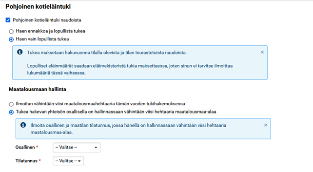 Kuvakaappaus Vipusta: Yhtym&auml;n tai osakeyhti&ouml;n maatalousmaan hallinnan ilmoittaminen.