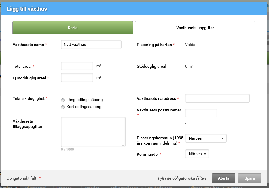 Nya v&auml;xthusets uppgifter.