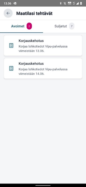 Kuvakaappaus Vipu-mobiilista maatilasi tehtävät