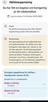 Skärmdump från Vipumobilen Rättelseuppmaning
