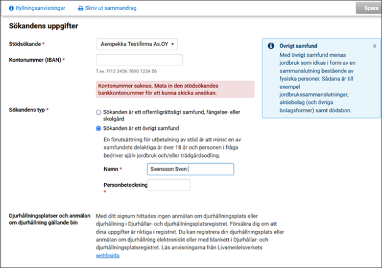 Sk&auml;rmdump fr&aring;n Viputj&auml;nsten Fliken f&ouml;r s&ouml;kandens uppgifter, vyn f&ouml;r samfundss&ouml;kande.