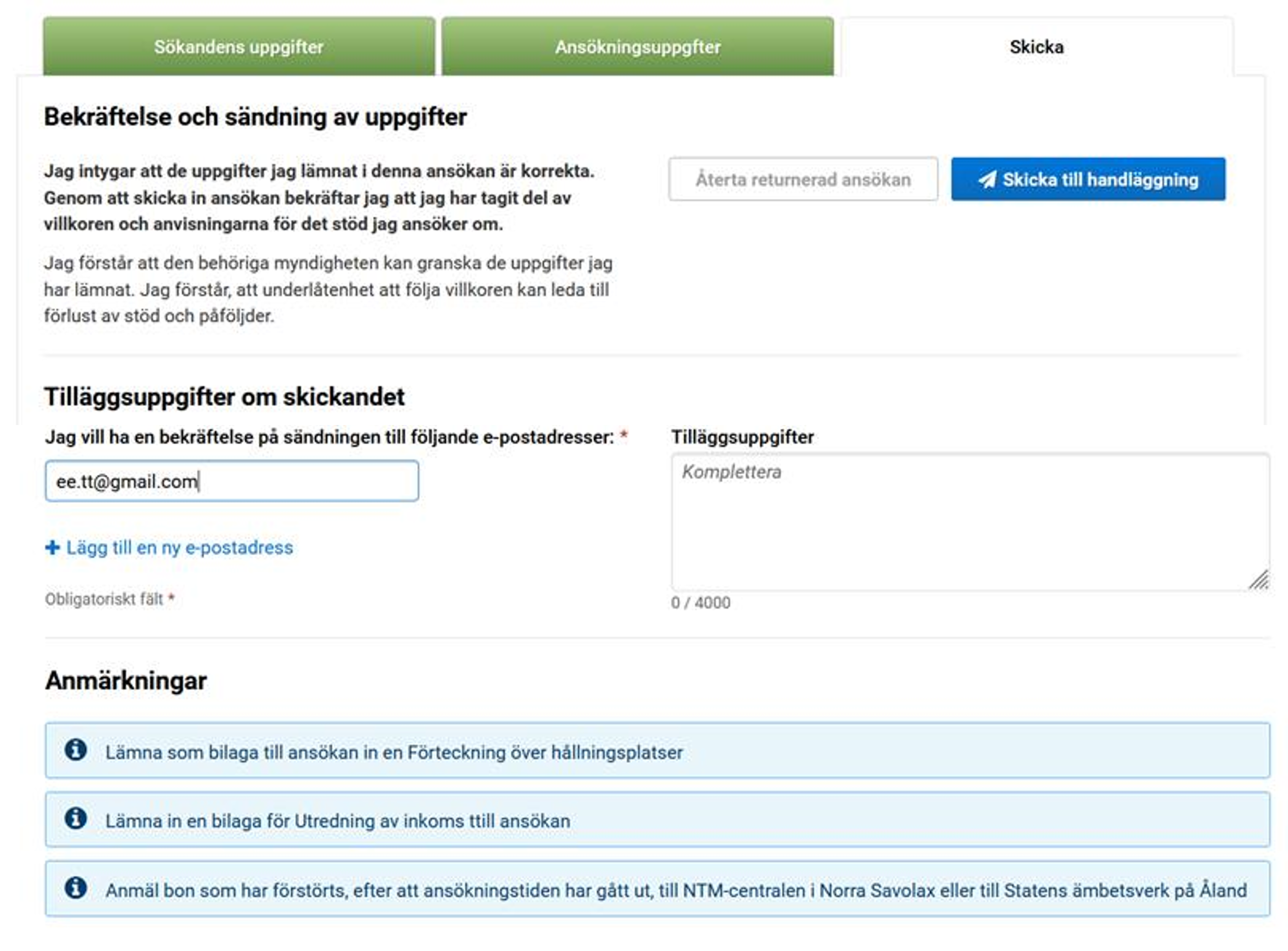 Sk&auml;rmdump fr&aring;n Viputj&auml;nsten Fliken f&ouml;r Sammandrag och skickande.