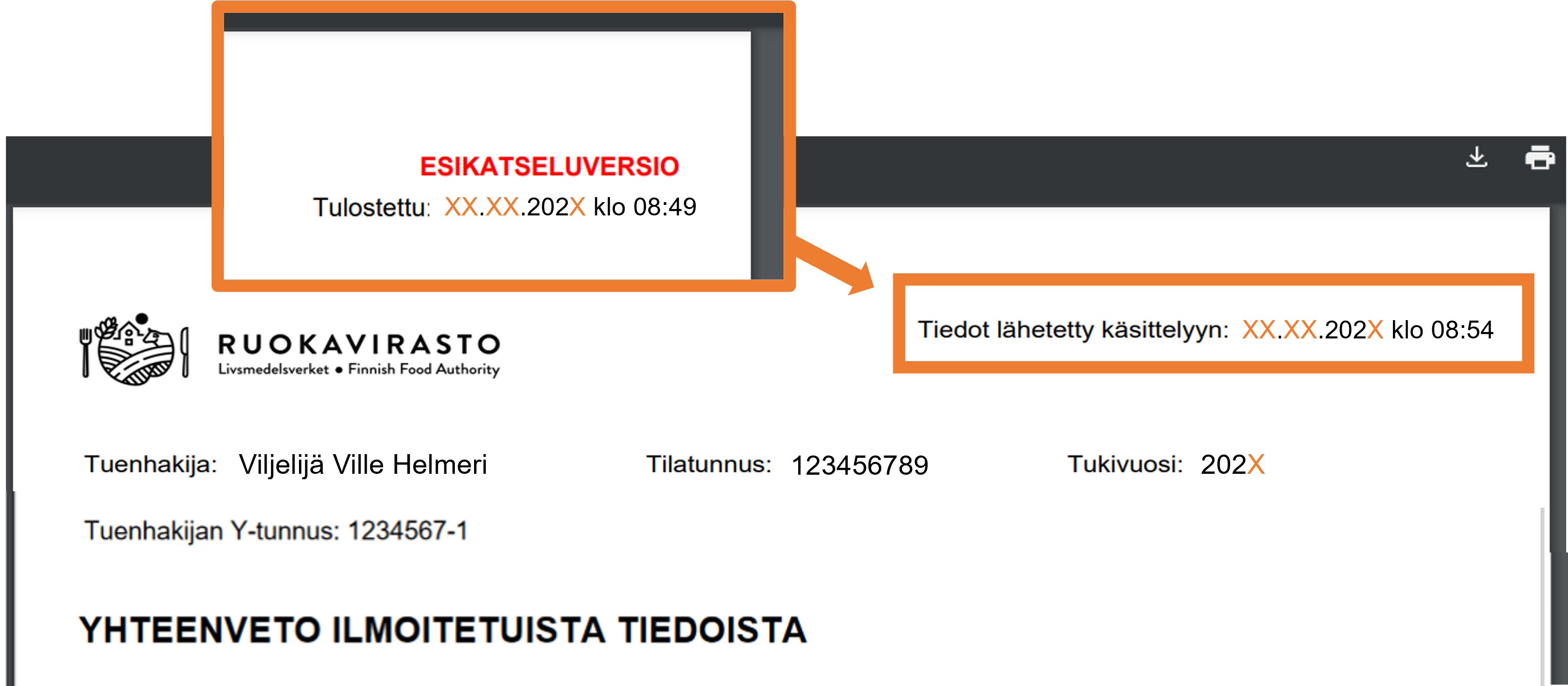 Kuvankaappaus yhteenvetotulosteesta